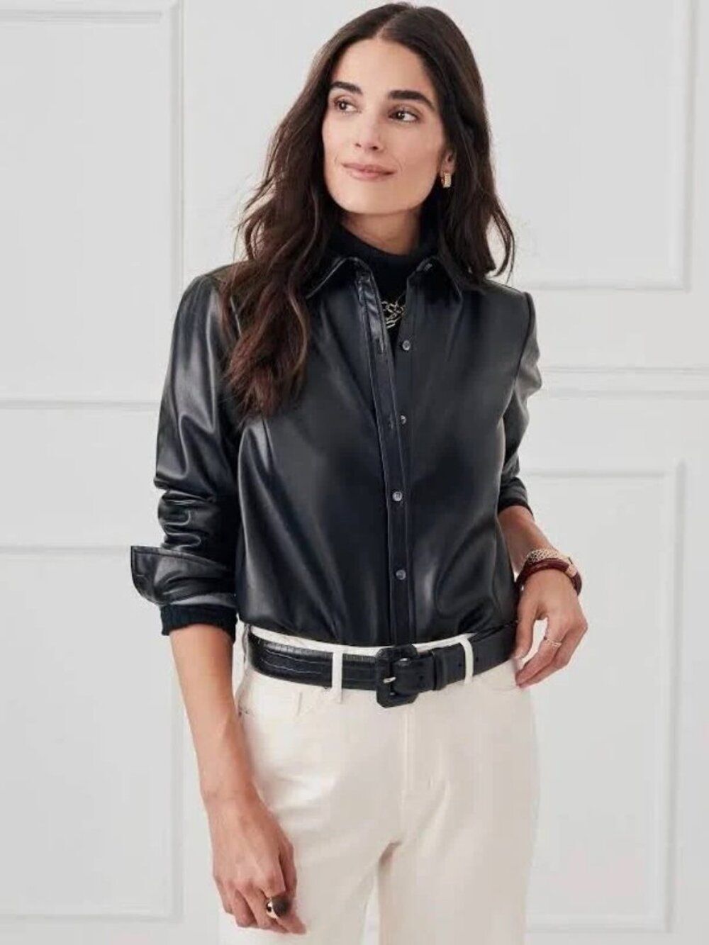NWT J Mclaughlin Denver Black Vegan Leather Shirt L